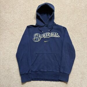 Milwaukee Brewers Hoodie Nike Center Swoosh Mens Medium Navy MLB Baseball Sweat